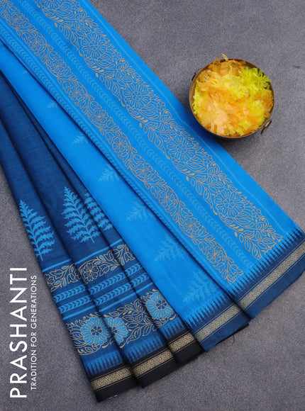 Chirala cotton saree cs blue and black with butta prints and thread woven border