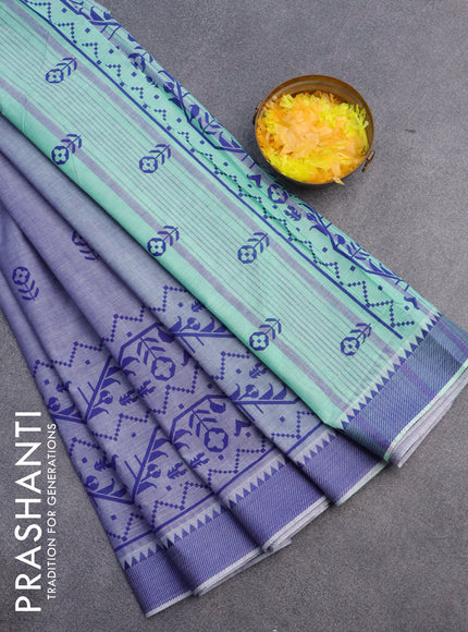 Chirala cotton saree bluish grey with butta prints and thread woven border