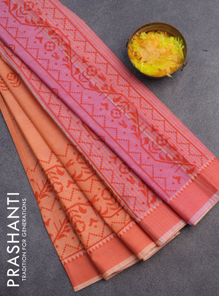 Chirala cotton saree peach orange with butta prints and thread woven border