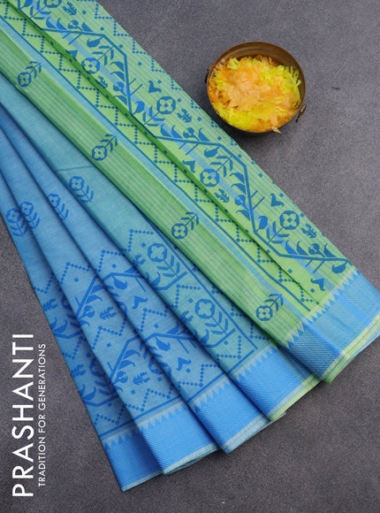 Chirala cotton saree light blue and cs blue with butta prints and thread woven border