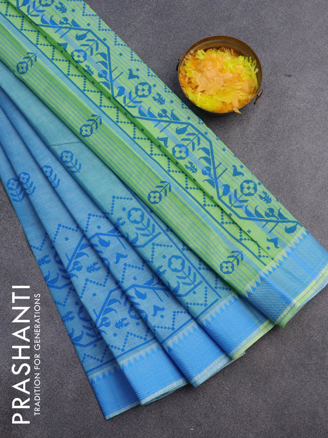 Chirala cotton saree light blue and cs blue with butta prints and thread woven border