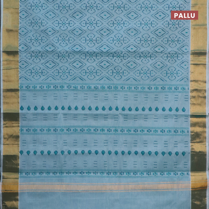 Chirala cotton saree blue shade with allover prints and zari woven border