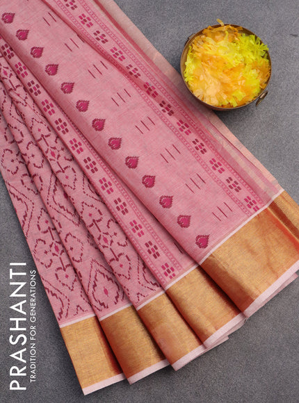 Chirala cotton saree pink shade with allover prints and zari woven border