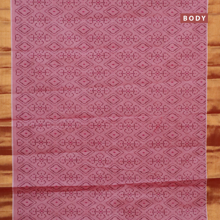 Chirala cotton saree pink shade with allover prints and zari woven border