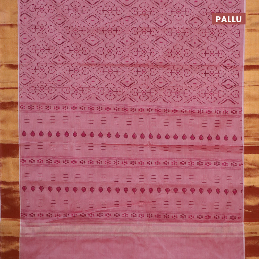 Chirala cotton saree pink shade with allover prints and zari woven border