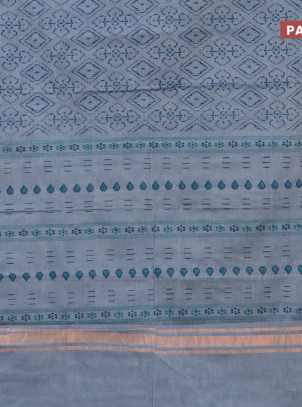 Chirala cotton saree bluish grey with allover prints and zari woven border