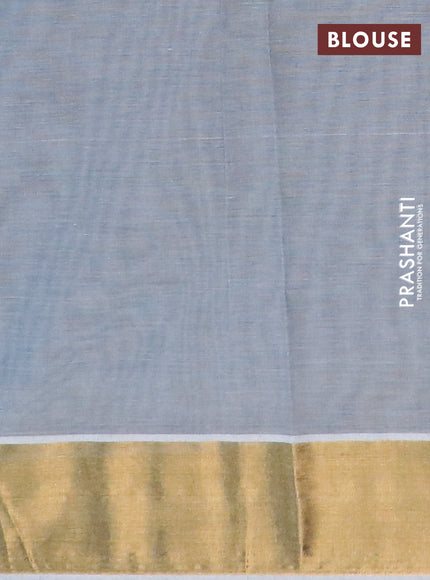 Chirala cotton saree bluish grey with allover prints and zari woven border