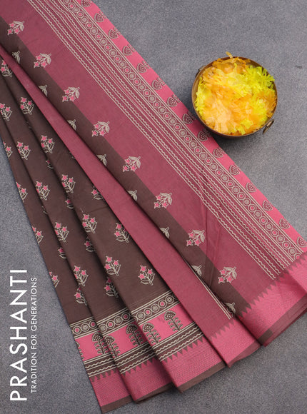 Chirala cotton saree brown and pink with butta prints and thread woven border