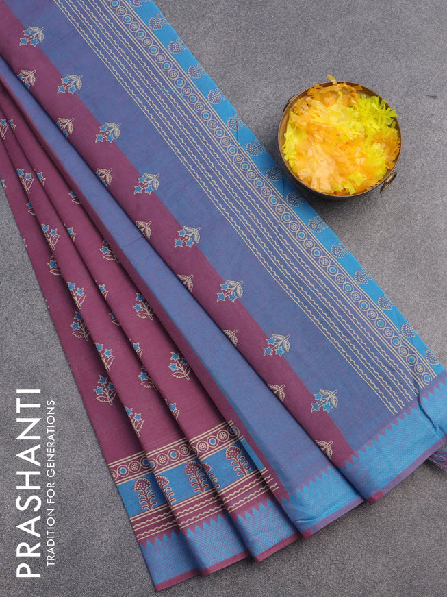 Chirala cotton saree purple shade with butta prints and thread woven border