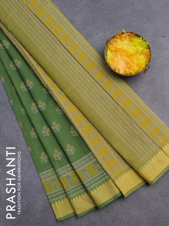 Chirala cotton saree green with butta prints and thread woven border