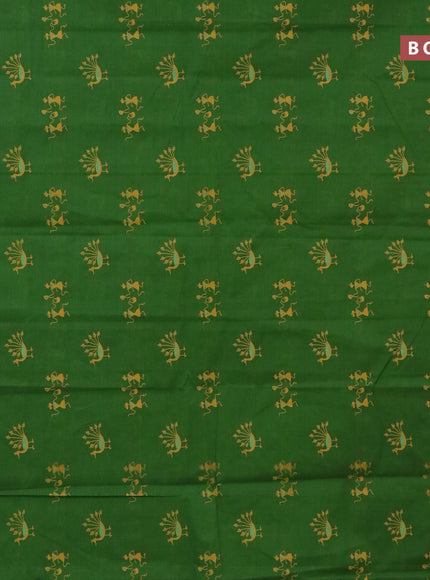 Chirala cotton saree green and mustard yellow with warli butta prints and zari woven simple border