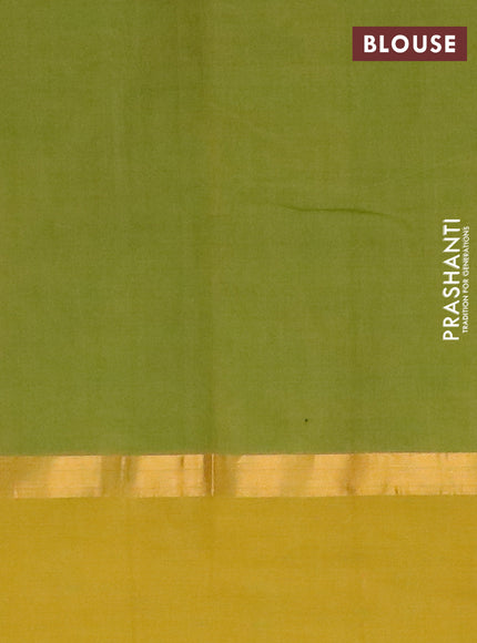 Chirala cotton saree green and mustard yellow with warli butta prints and zari woven simple border