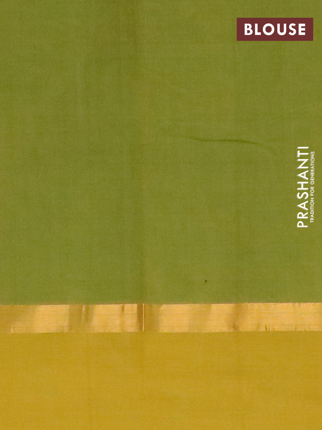 Chirala cotton saree green and mustard yellow with warli butta prints and zari woven simple border