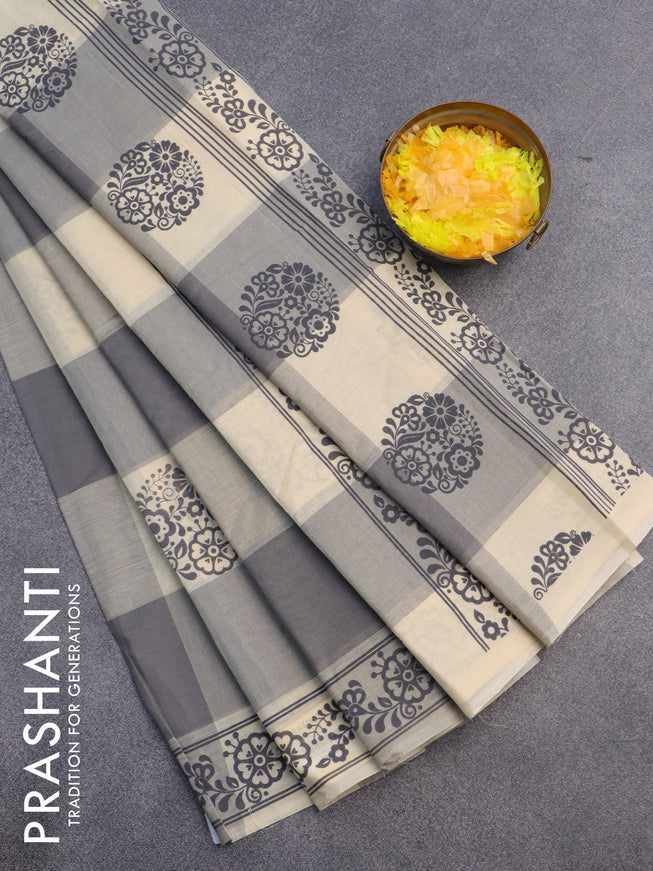 Chirala cotton saree grey and cream with floral butta prints and printed border