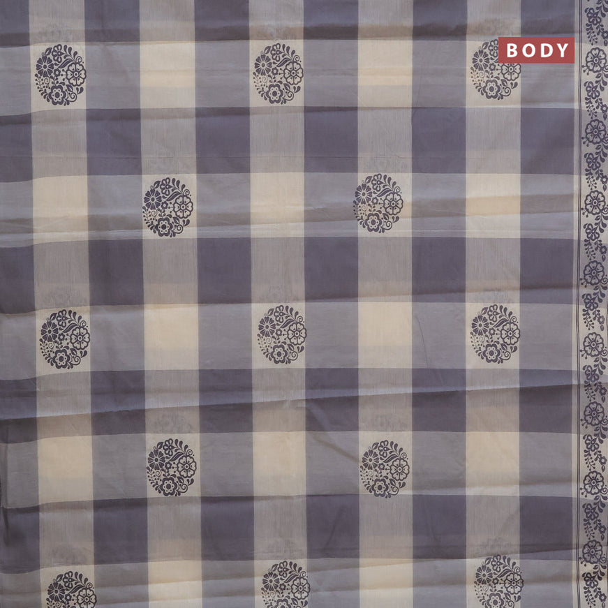 Chirala cotton saree grey and cream with floral butta prints and printed border