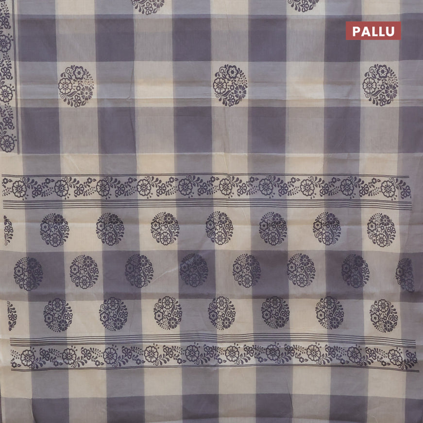 Chirala cotton saree grey and cream with floral butta prints and printed border