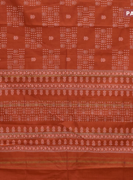 Chirala cotton saree rustic orange with allover prints and zari woven border