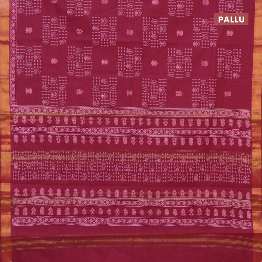 Chirala cotton saree maroon with allover prints and zari woven border