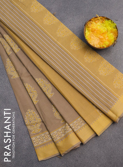 Chirala cotton saree beige and yellow with butta prints and thread woven border