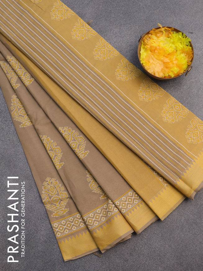 Chirala cotton saree beige and yellow with butta prints and thread woven border