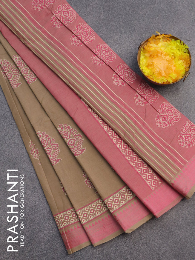 Chirala cotton saree beige and pink with butta prints and thread woven border