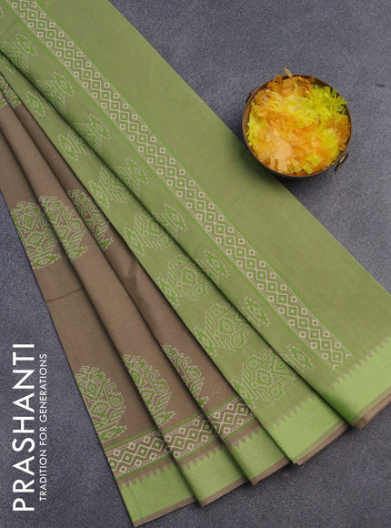 Chirala cotton saree beige and light green with butta prints and thread woven border