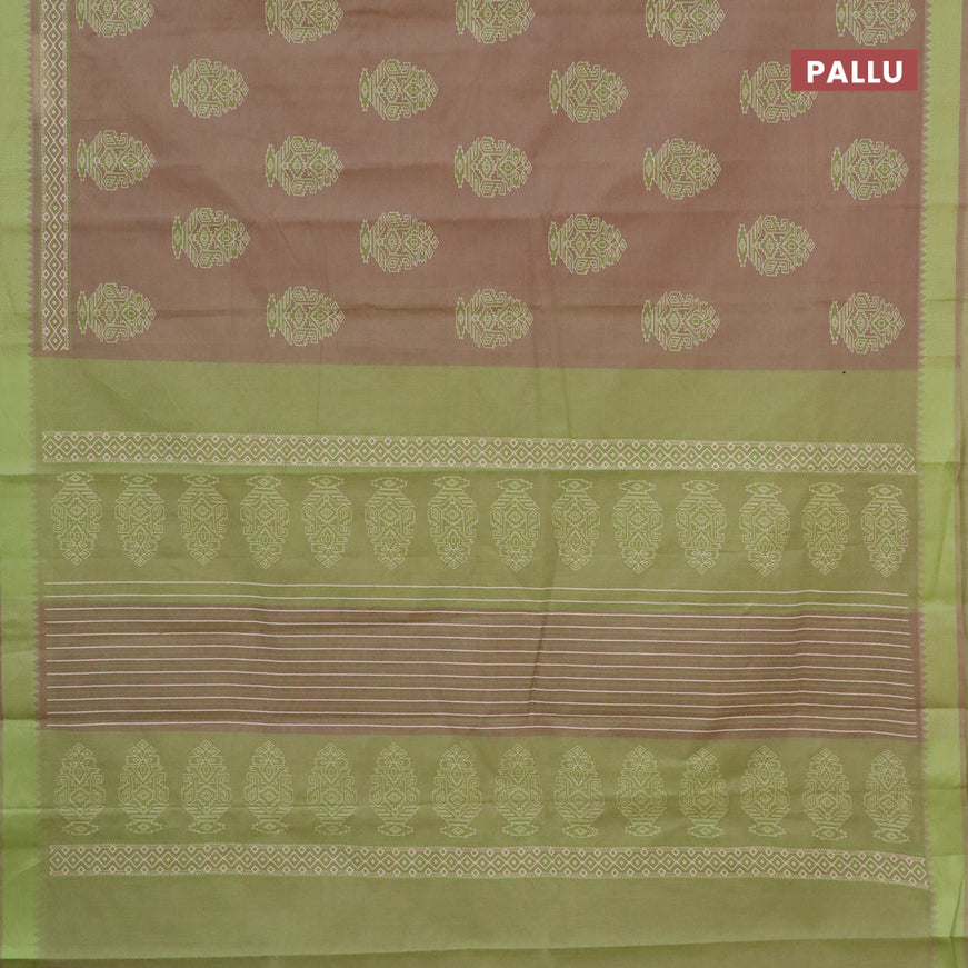 Chirala cotton saree beige and light green with butta prints and thread woven border