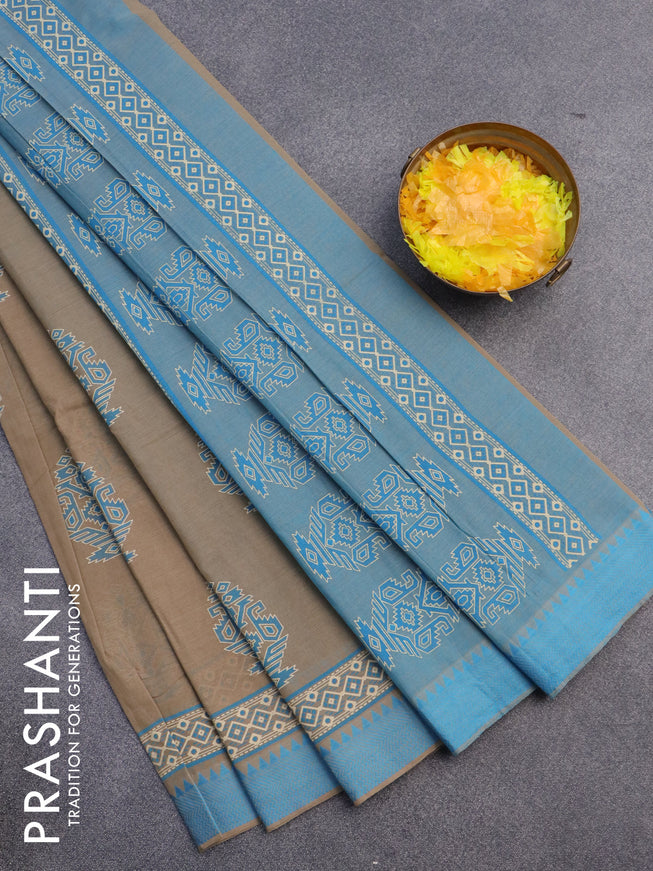 Chirala cotton saree beige and light blue with butta prints and thread woven border