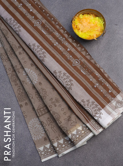 Chirala cotton saree brown shade and off white with allover butta prints and printed border