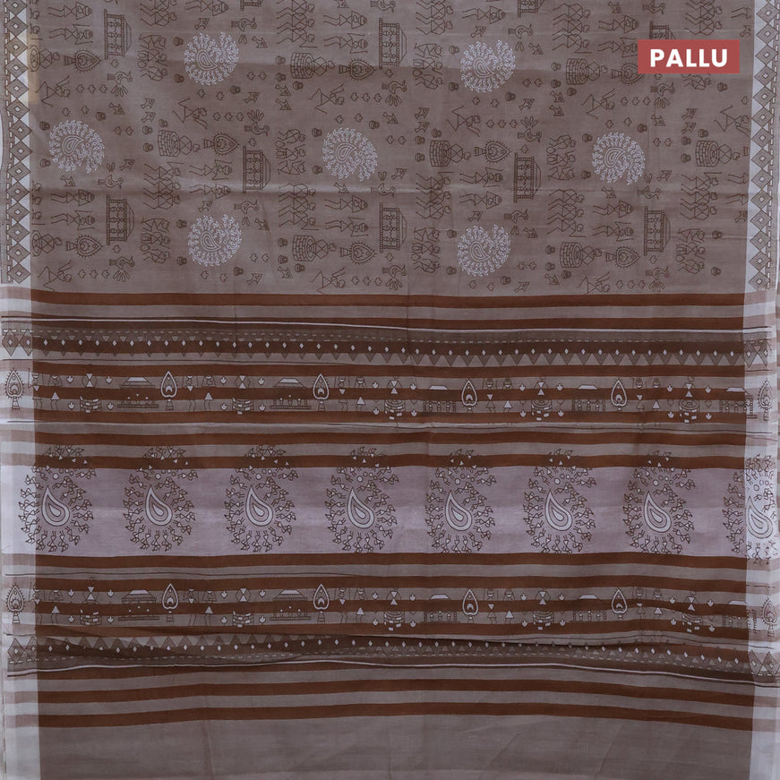 Chirala cotton saree brown shade and off white with allover butta prints and printed border