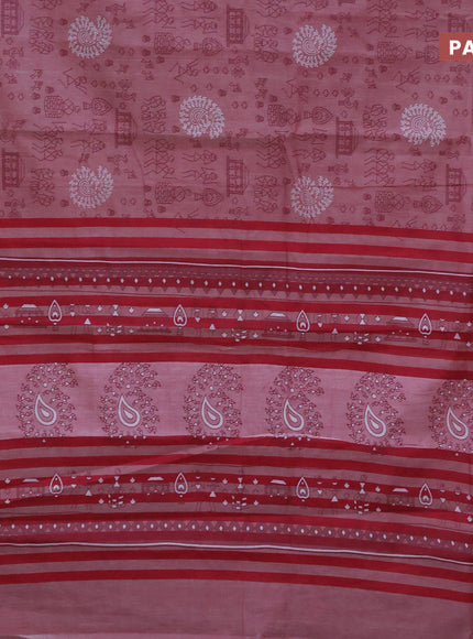 Chirala cotton saree maroon shade and off white with allover butta prints and printed border