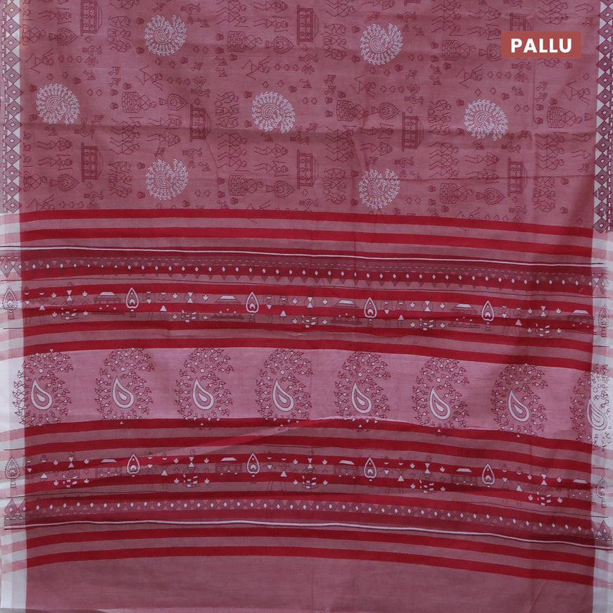 Chirala cotton saree maroon shade and off white with allover butta prints and printed border