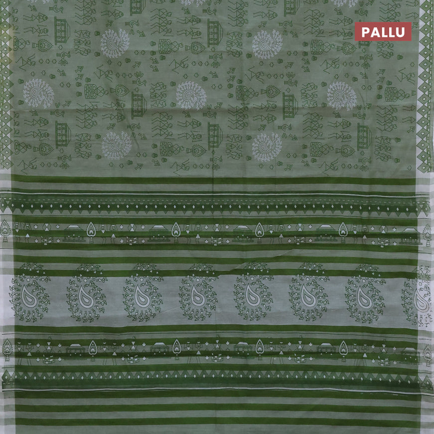 Chirala cotton saree sap green shade and off white with allover butta prints and printed border