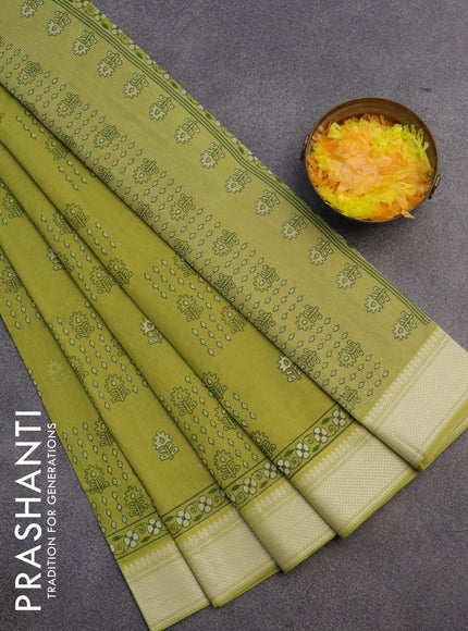 Chirala cotton saree light green with allover prints and thread woven border