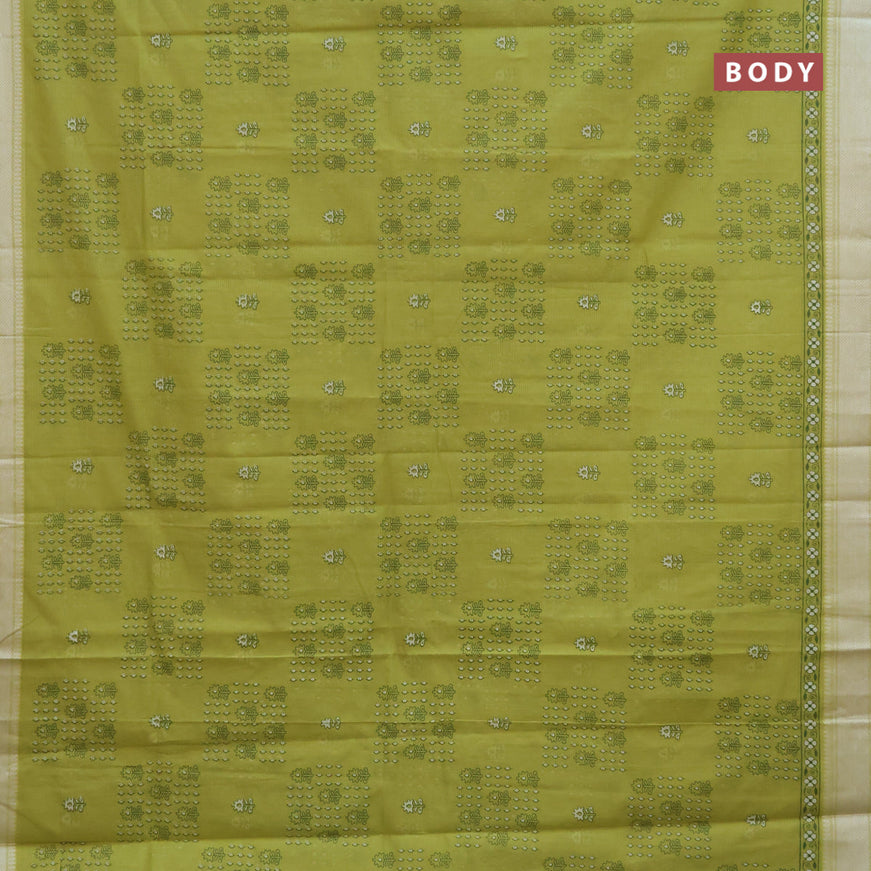 Chirala cotton saree light green with allover prints and thread woven border