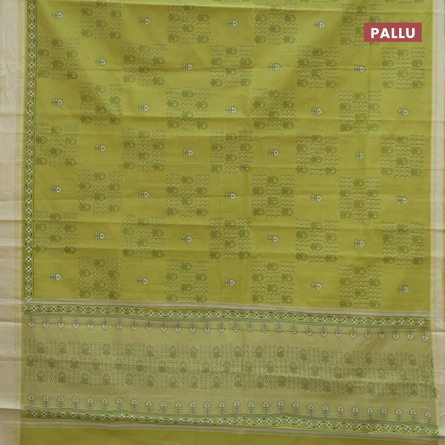 Chirala cotton saree light green with allover prints and thread woven border