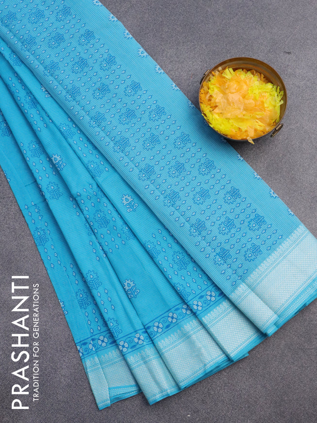 Chirala cotton saree light blue with allover prints and thread woven border