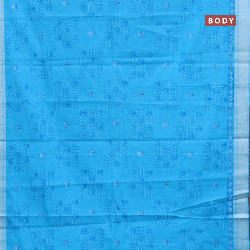 Chirala cotton saree light blue with allover prints and thread woven border