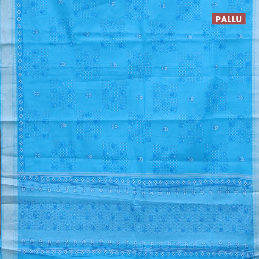 Chirala cotton saree light blue with allover prints and thread woven border