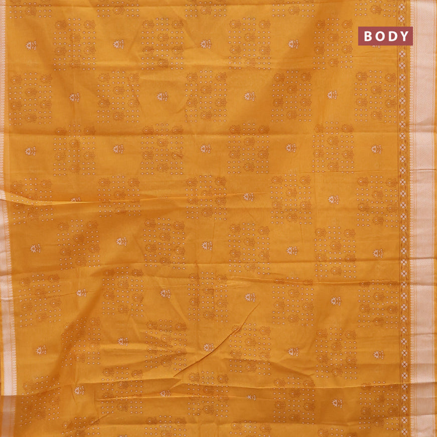 Chirala cotton saree mustard yellow with allover prints and thread woven border