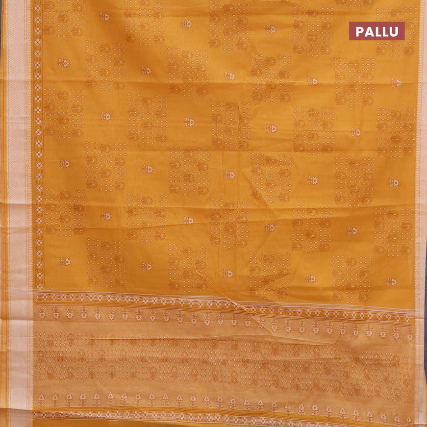 Chirala cotton saree mustard yellow with allover prints and thread woven border