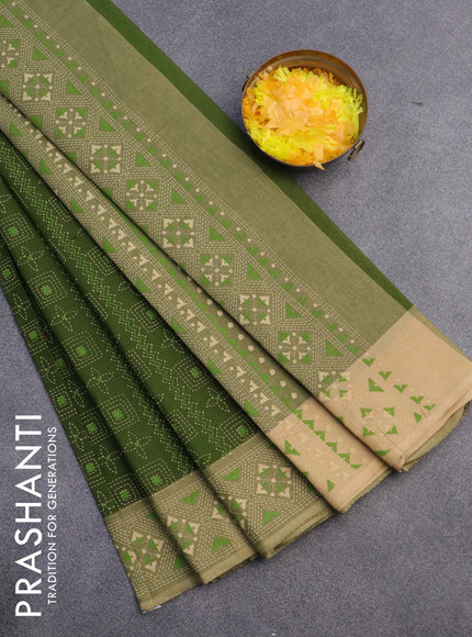 Chirala cotton saree sap green and sandal with allover prints and printed border