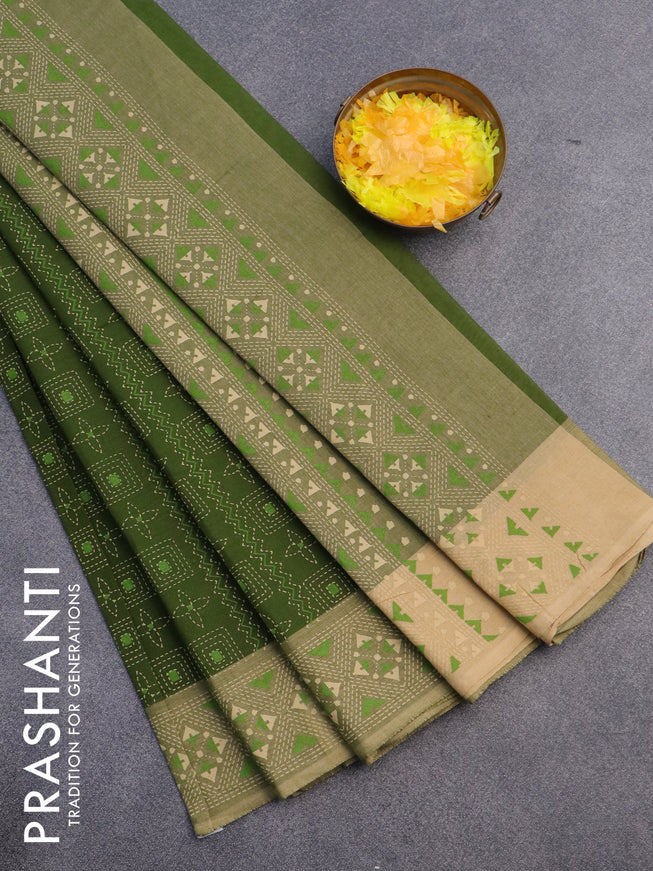 Chirala cotton saree sap green and sandal with allover prints and printed border