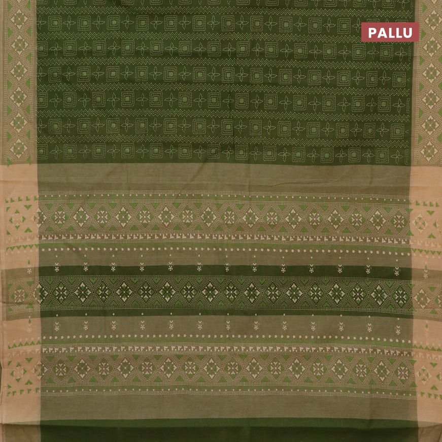 Chirala cotton saree sap green and sandal with allover prints and printed border