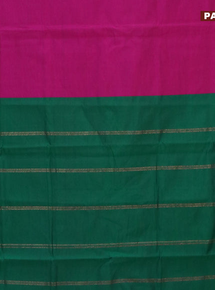 10 Yards poly cotton saree magenta pink and green with plain body and rettapet zari woven border