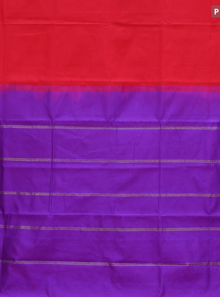 10 Yards poly cotton saree red and violet with plain body and rettapet zari woven border