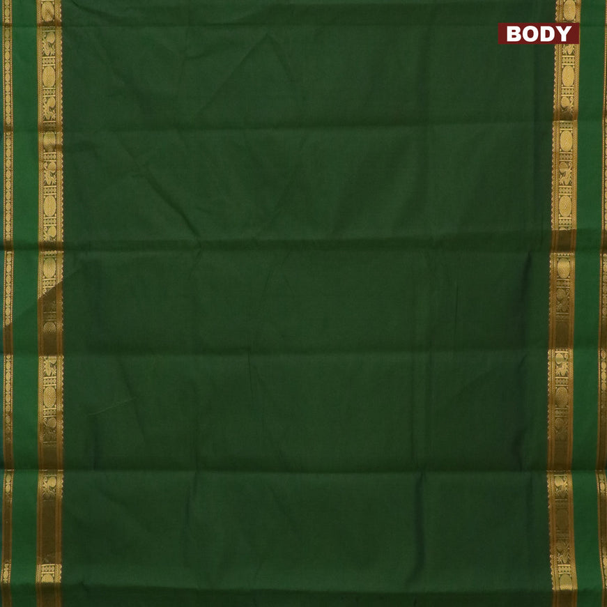 10 Yards poly cotton saree sap green and dark mustard with plain body and rettapet zari woven border