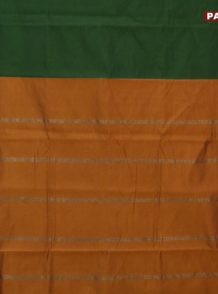 10 Yards poly cotton saree sap green and dark mustard with plain body and rettapet zari woven border