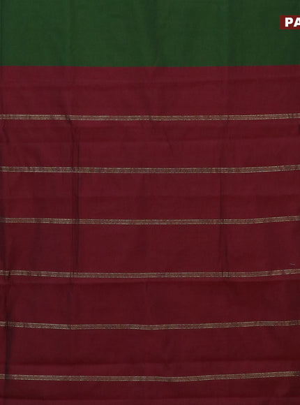 10 Yards poly cotton saree sap green and maroon with plain body and rettapet zari woven border