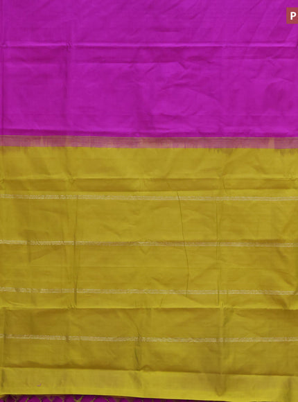 10 Yards poly cotton saree purple and mustard green with plain body and rettapet zari woven border